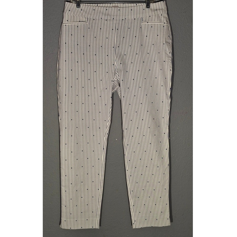 Chicos Brigitte So Slimming Striped Polka Dot Pull On Pants White Blue Size 2R
